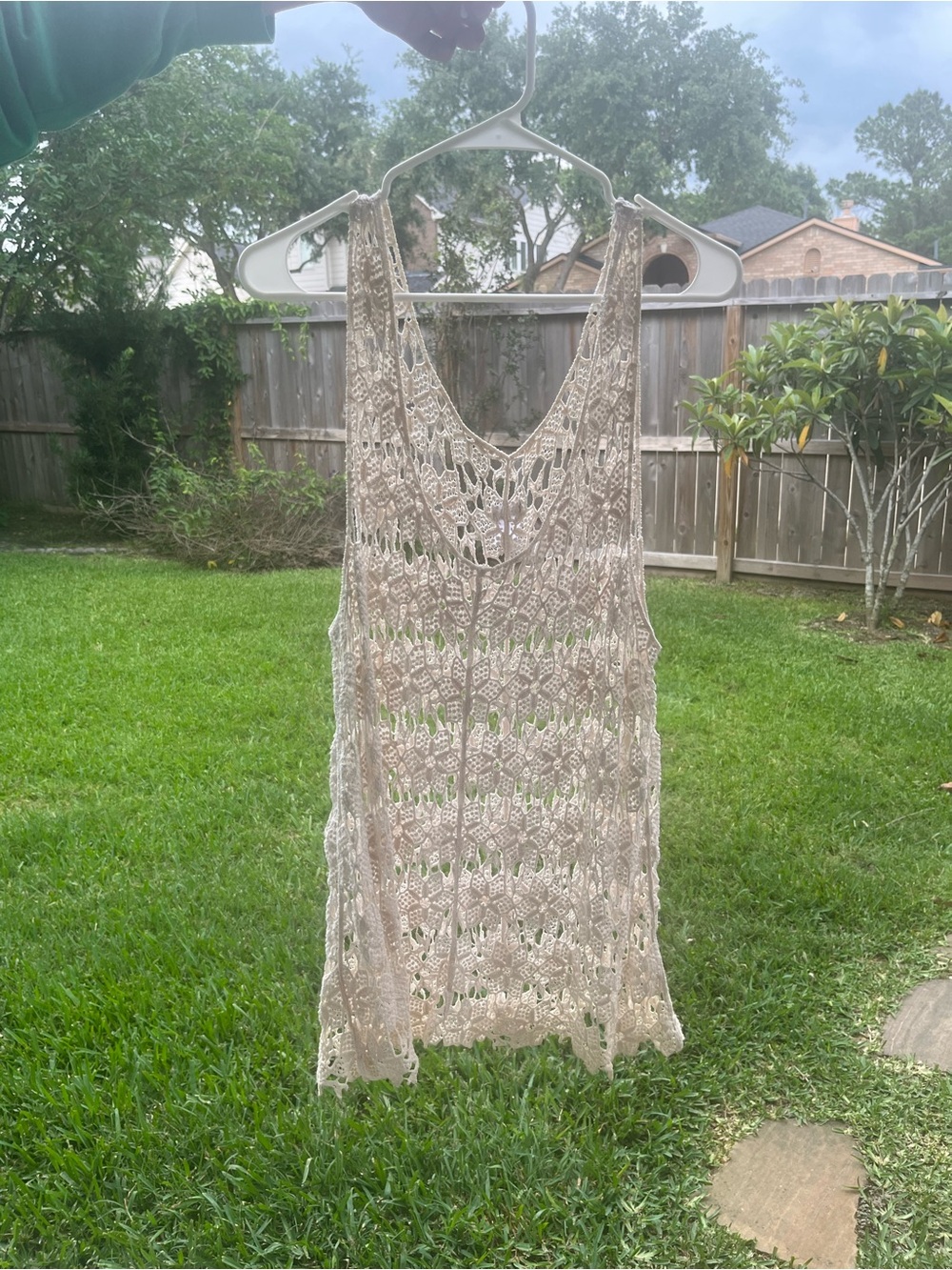 Charming Charlie Beige Crochet Sleeveless Knit Tank